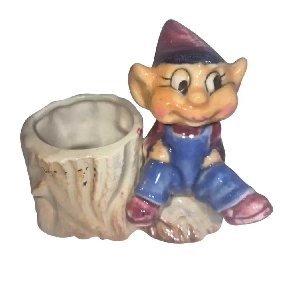 Vintage 1950s Kitschy Small Ceramic Elf Planters Set of 2 Whimsical Decor
